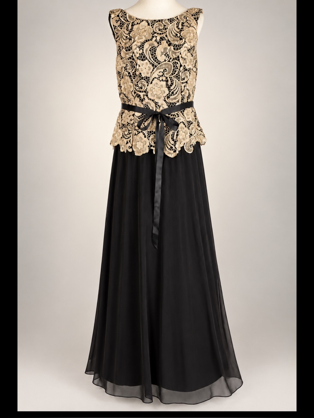 Alex Evenings Size 12 Black Gold Lace Formal Evening Gown 59” Long